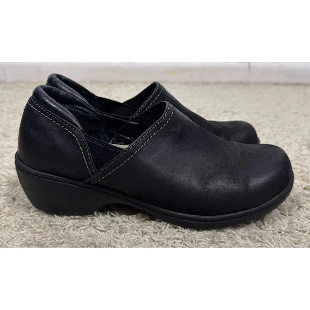LL Bean Black Leather Slip-On Wedge Comfort Clog Shoes Women's 10 Support Nurse